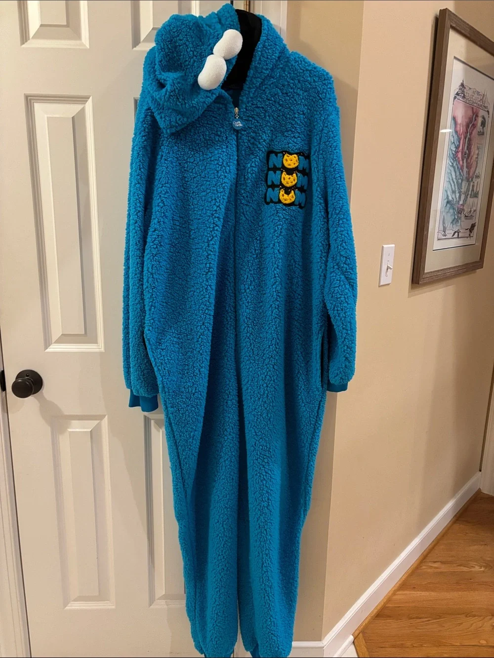Spirit Adult Sesame Street Cookie Monster Jumpsuit Costume - Picture 2 of 8